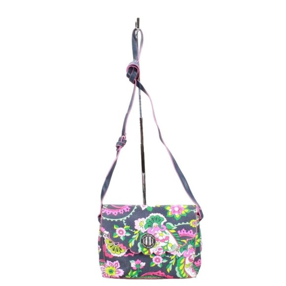 Vera Bradley Handbags - Vera Bradley Black Leather Petal Paisley Pattern Clutch Crossbody Shoulder Bag